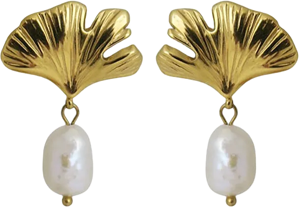 GINKO PEARL EARRINGS GOLD