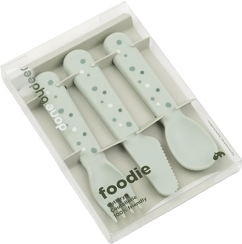 Foodie cutlery set Happy dots Green