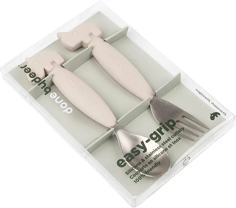 Easy-grip spoon and fork set Deer friends Sand