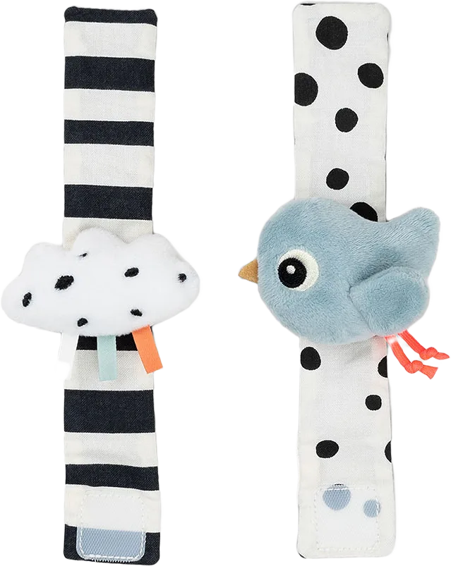 Wrist rattle set 2-pack Happy clouds Blue