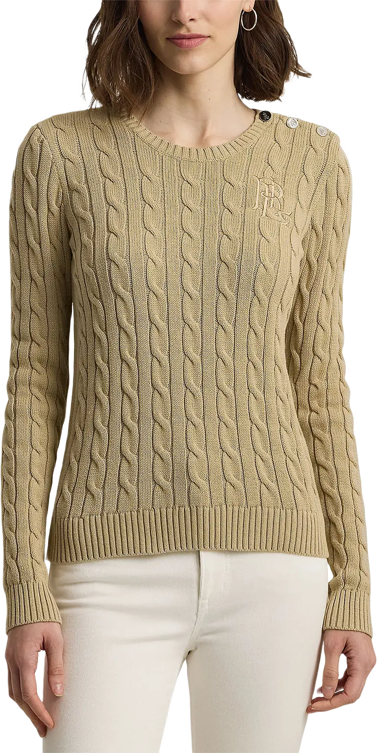 Button-Trim Cable-Knit Cotton Sweater