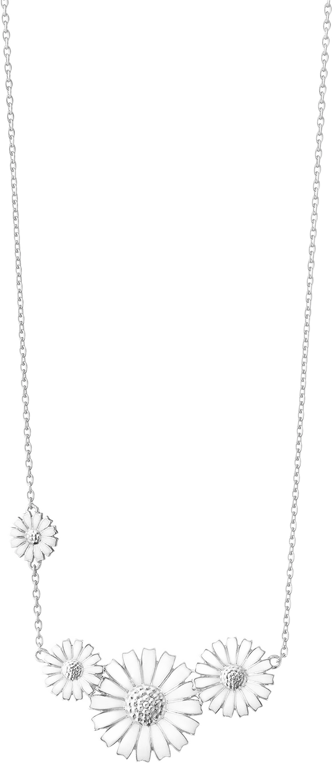 DAISY PENDANT MED 4 BLOMMOR, RH SILVER H: 20 mm  B: 38 mm. 45 CM ANKAR KEDJA – KAN KORTAS TILL 43 CM EL. 41 CM GENOM ATT ANV ÖGLORNA