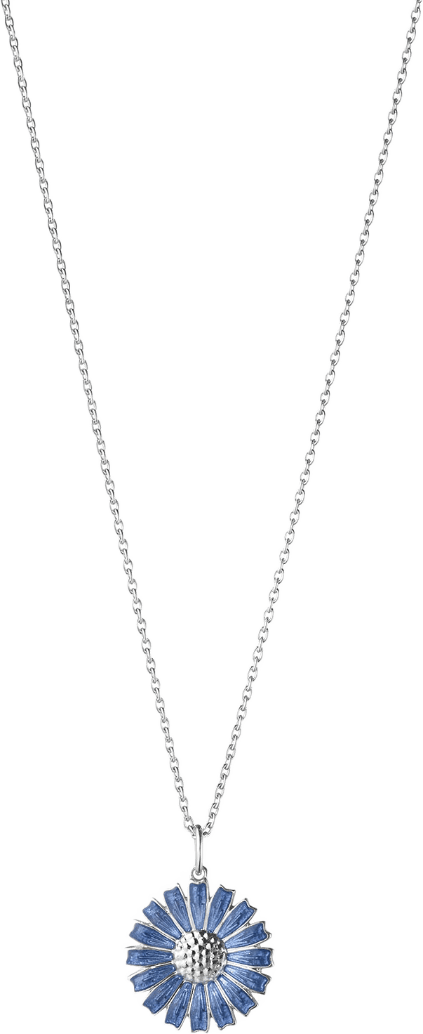 DAISY PENDANT RH SILVER  MED BLÅ EMALJ 18MM ÄRTKEDJA 45CM - KAN KORTAS TILL 42CM