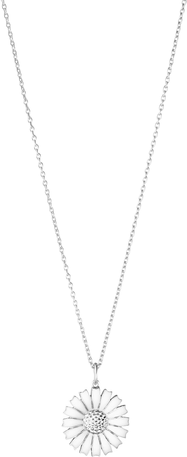 DAISY PENDANT RH SILVER MED VIT EMALJ 18MM ÄRTKEDJA 45CM - KAN KORTAS TILL 42CM