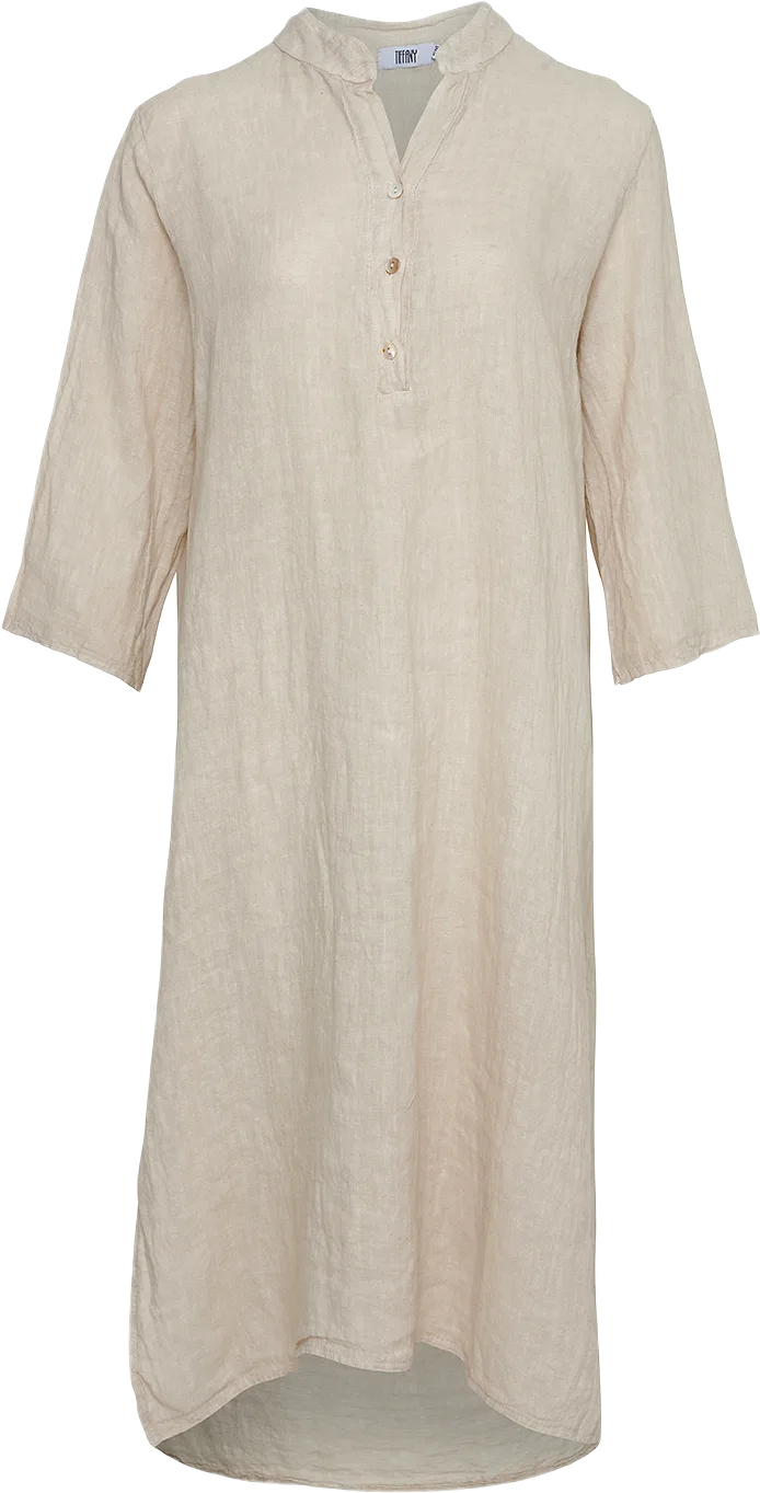 18970p,  Long Shirt Dress With Pocket, Linen - Light Beige