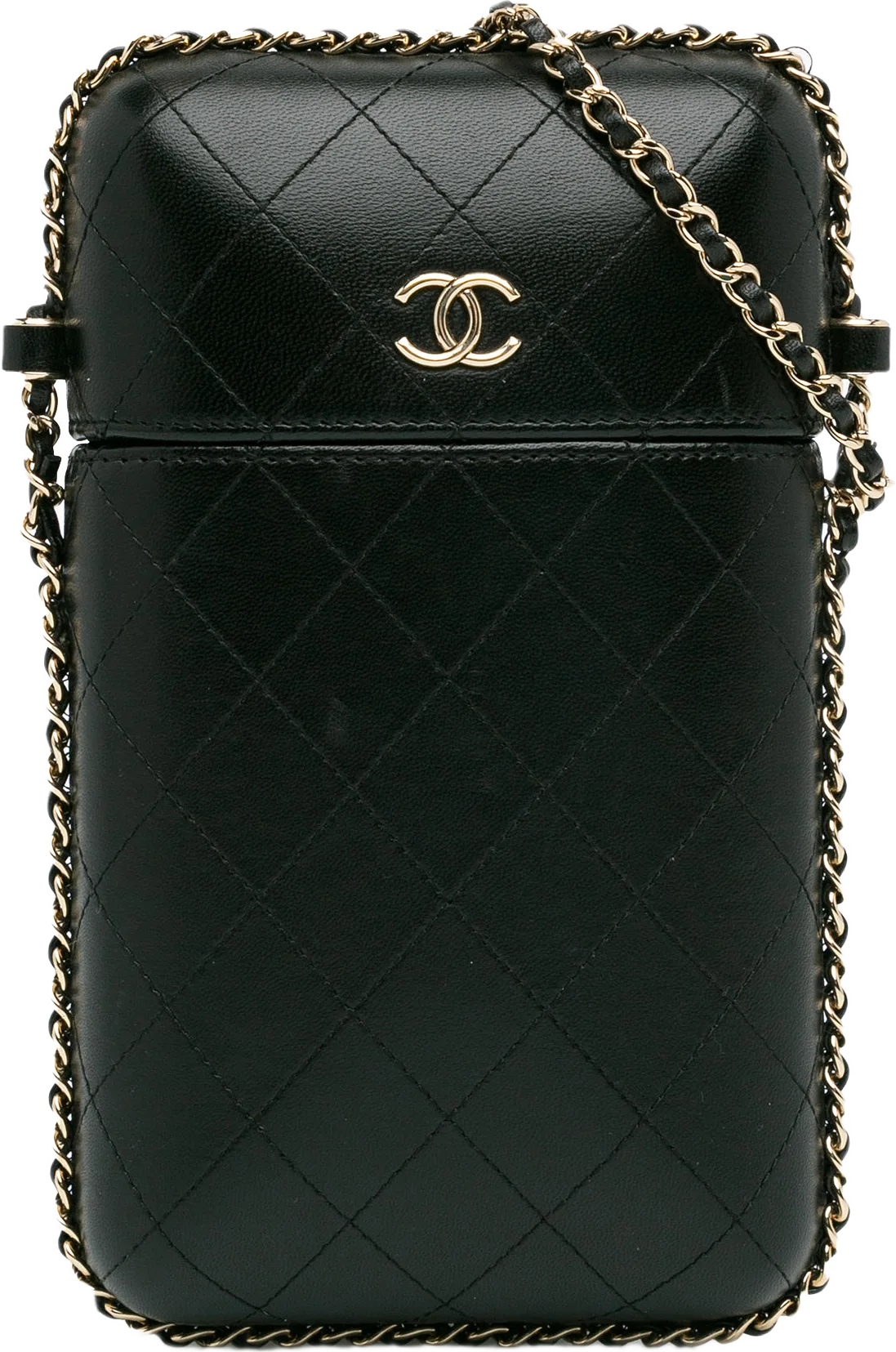 Chanel Cc Quilted Lambskin Chain Around Phone Holder