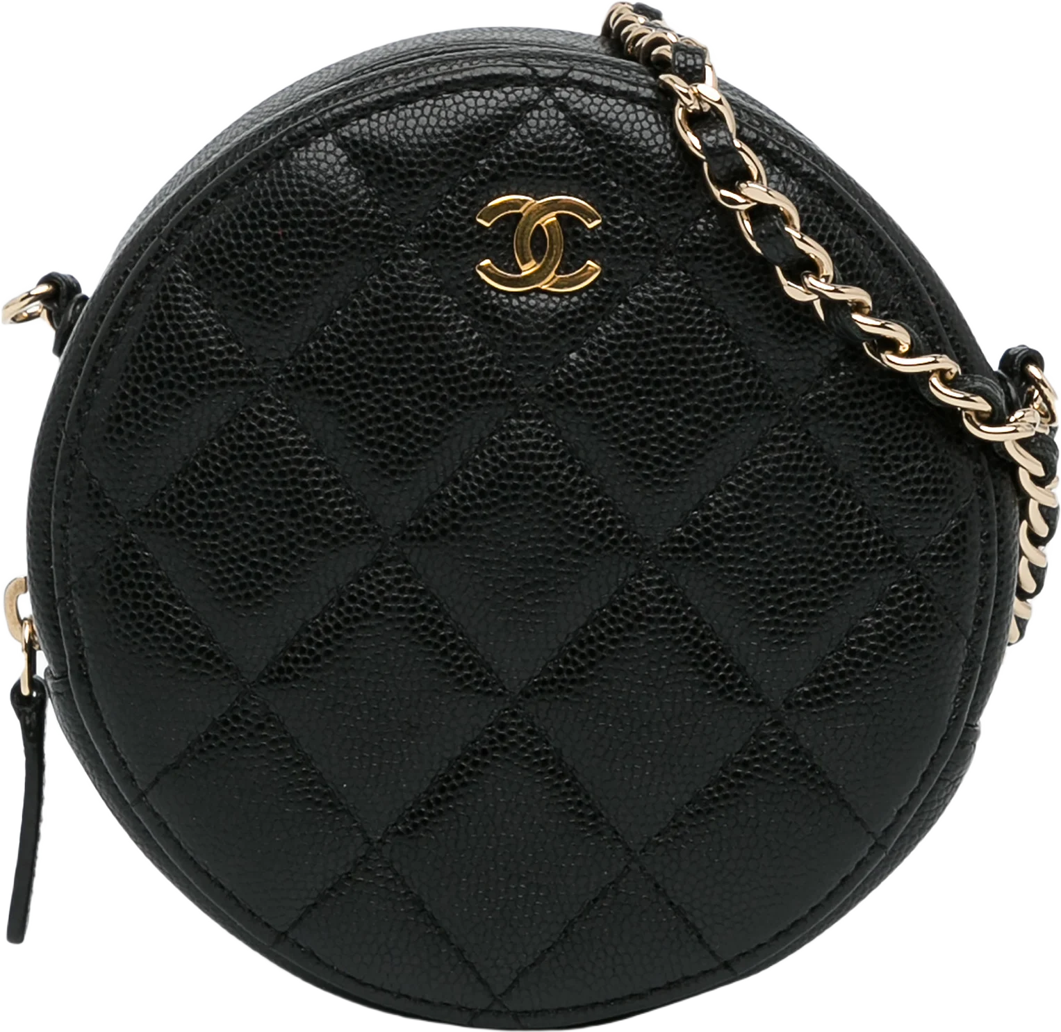 Chanel Cc Quilted Caviar Round Clutch With Chain