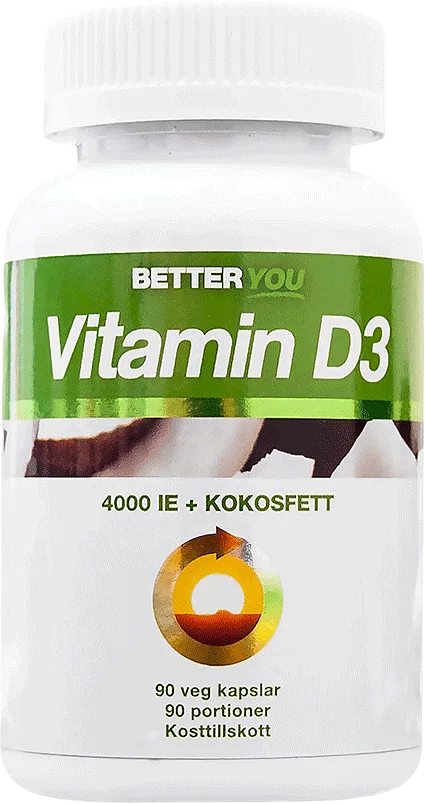 Vitamin D3 4000 IE + Kokosolja, 90 kapslar