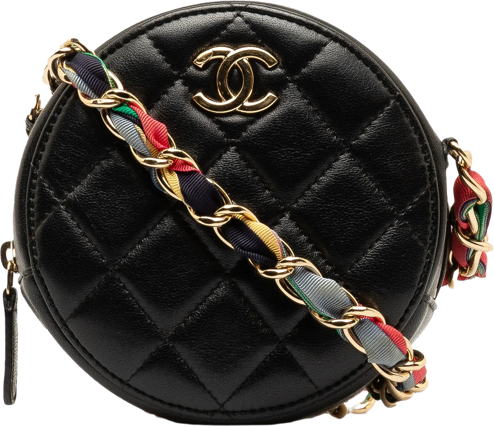 Chanel Quilted Lambskin Ribbon Round Clutch With Chain