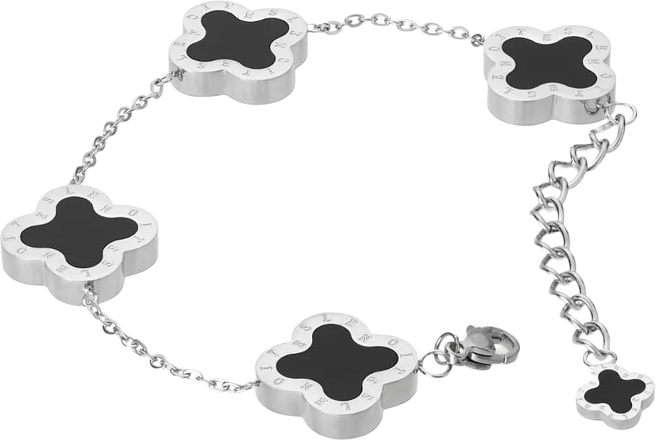 Fyrklöverarmband, Silver & Svart