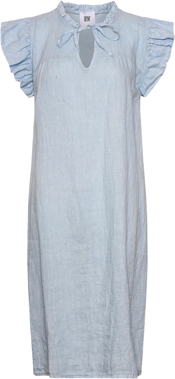 Etta, Frill Dress, Linen - Light Blue