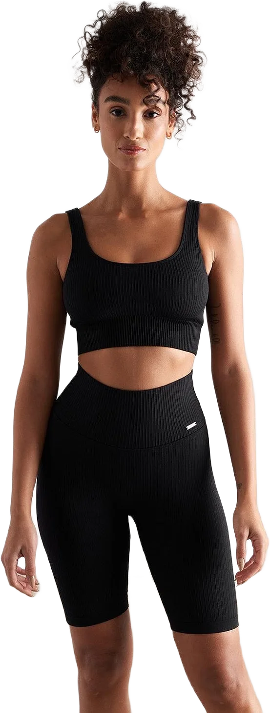 Black Ribbed Seamless Biker Shorts