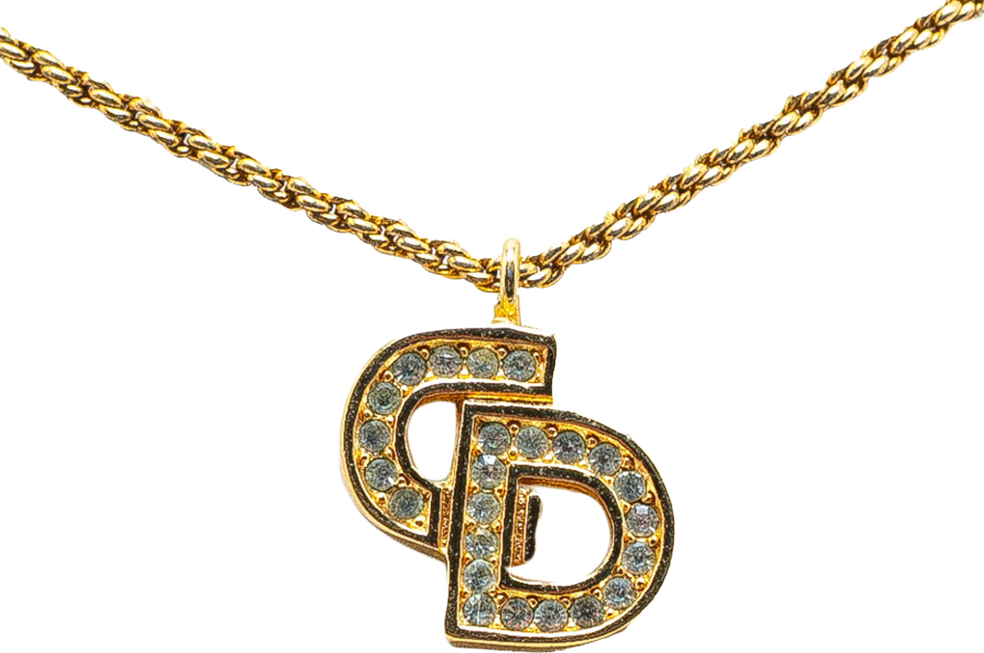 Dior Logo Rhinestone Pendant Necklace