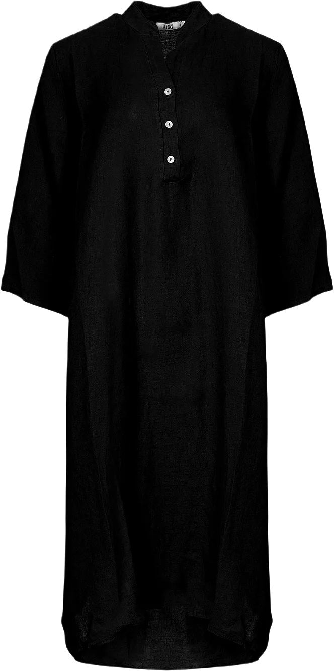 18970p,  Long Shirt Dress With Pocket, Linen - Black