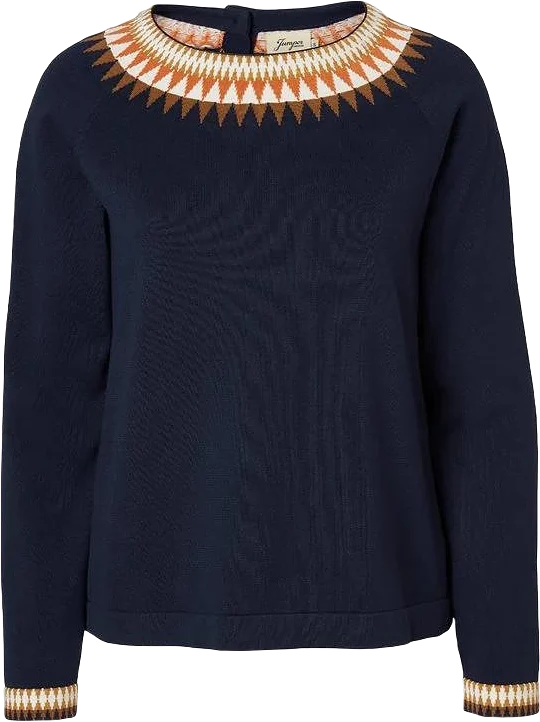 Mönsterstickad Jumper I Bomull  - Christina Navy