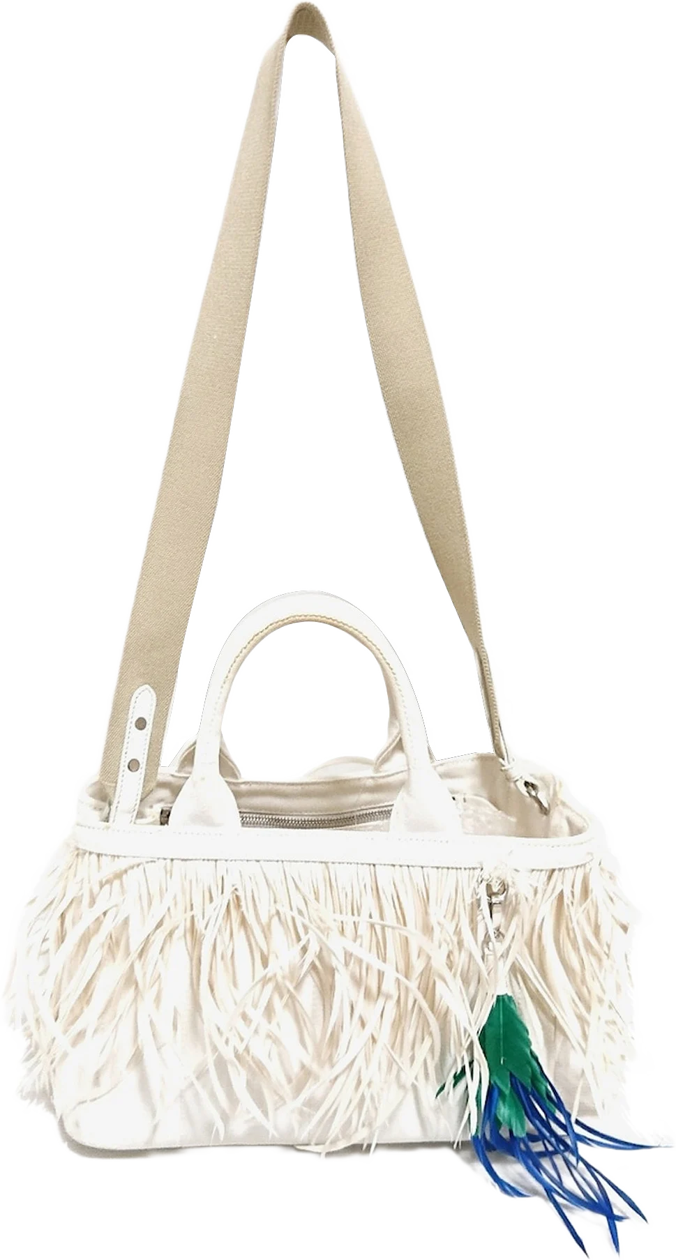 Prada Feather-trimmed Canapa Satchel