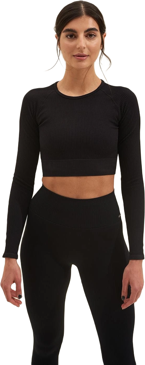 Black Ribbed Seamless Crop Long Sleeve