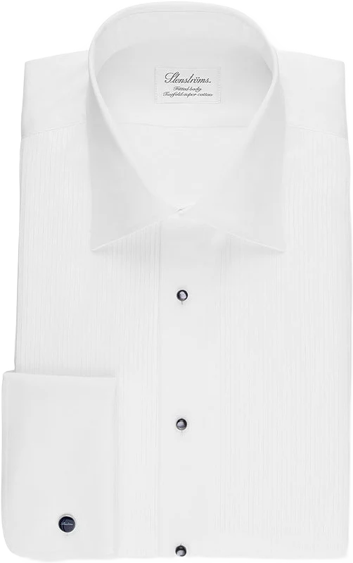 White Fitted Body Tuxedo Shirt With Classic Collar