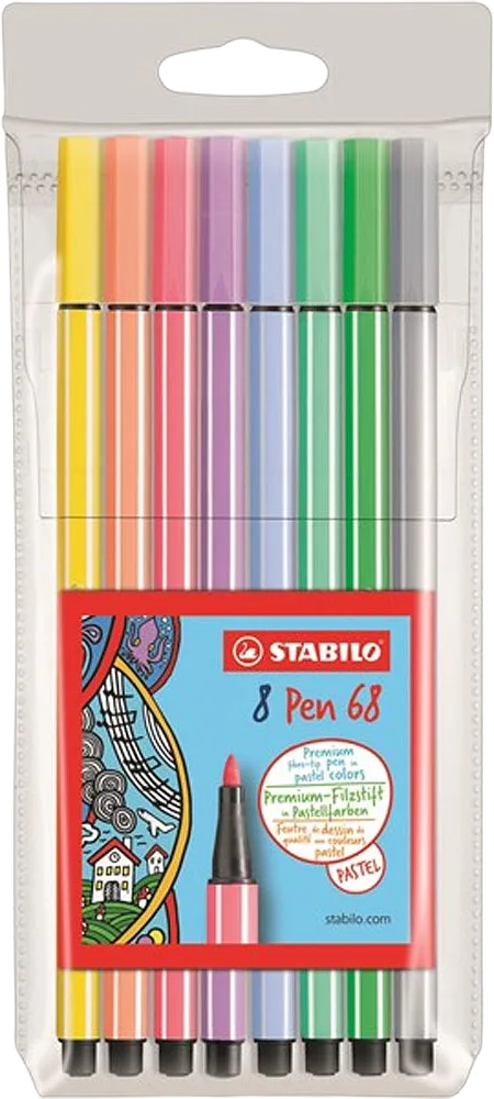 Fiberspetspenna Pen 68, 8/fp pastell