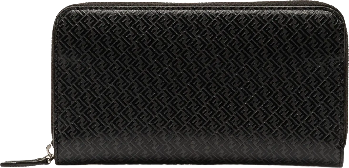 Fendi Micro Ff Embossed Leather Zip Around Wallet