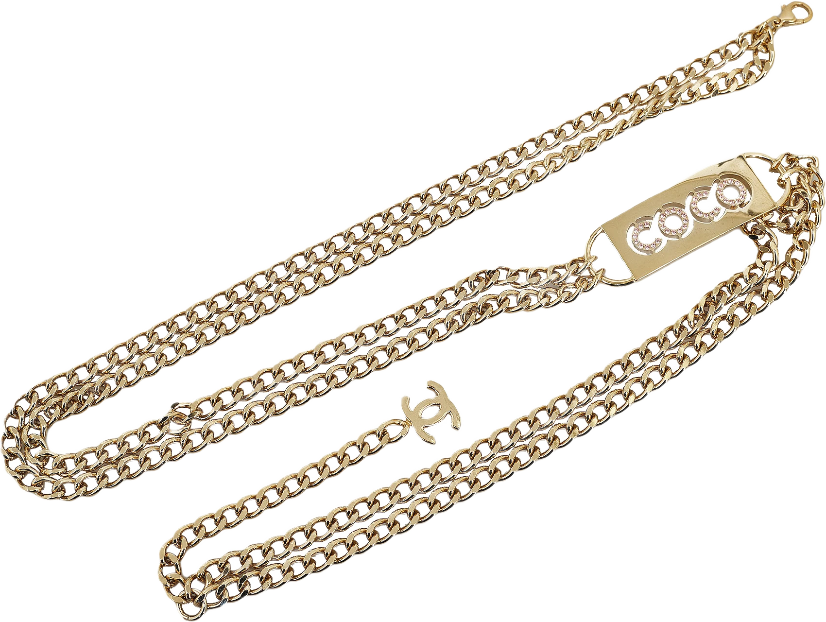 Chanel Rhinestone Coco Name Plate Chain-link Belt