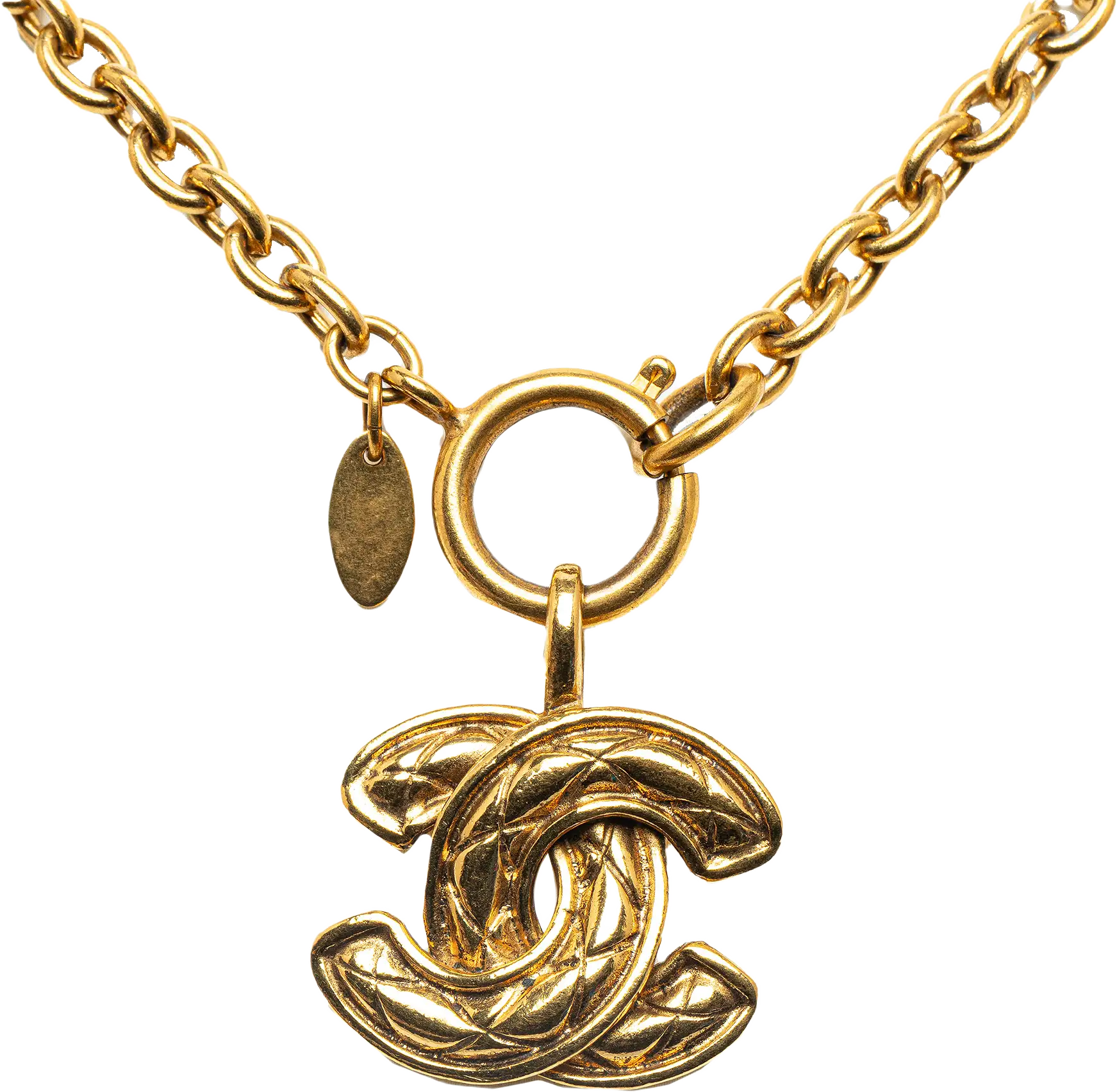 Chanel Cc Quilted Pendant Necklace