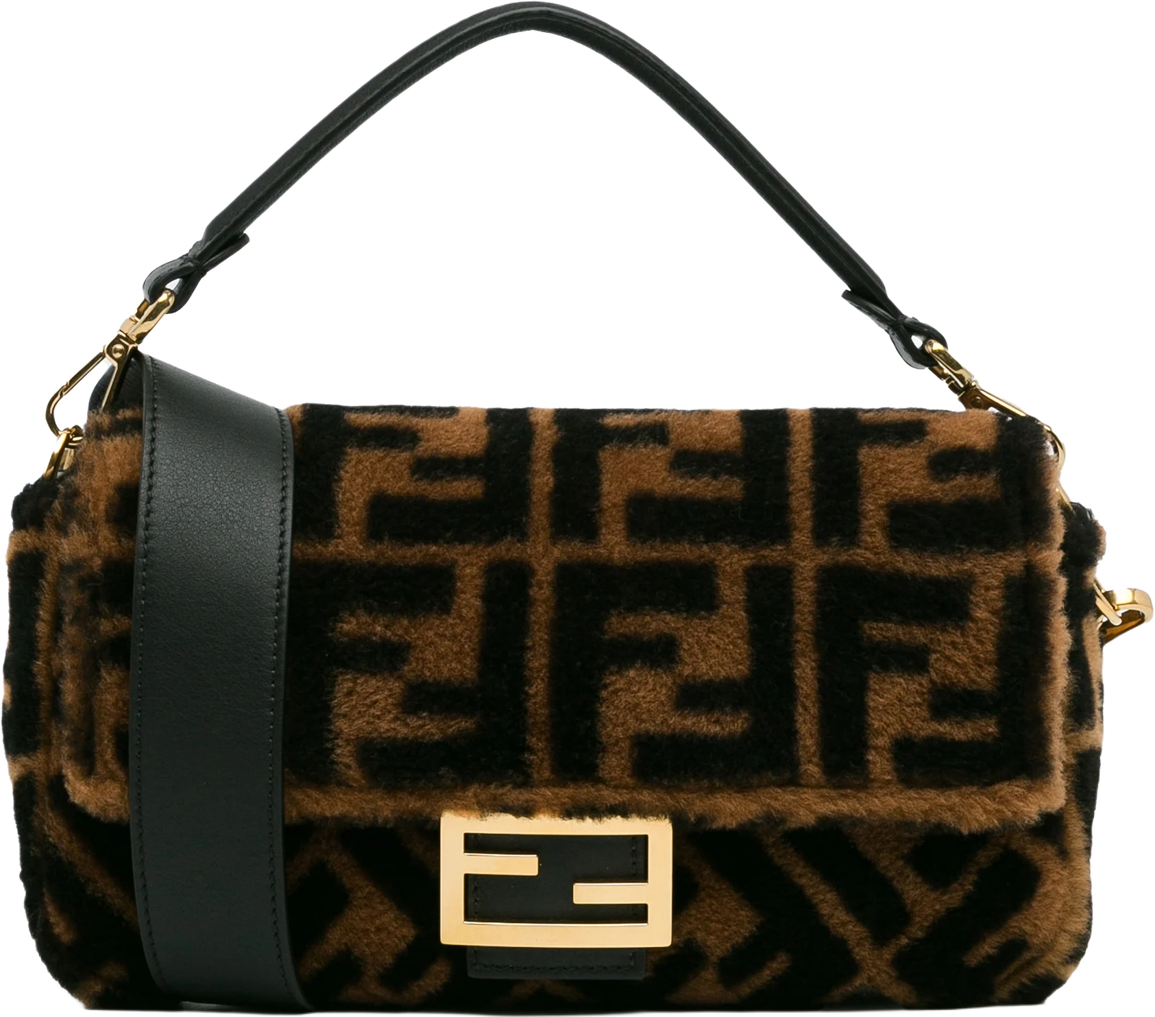 Fendi Small Zucca Shearling Baguette Satchel