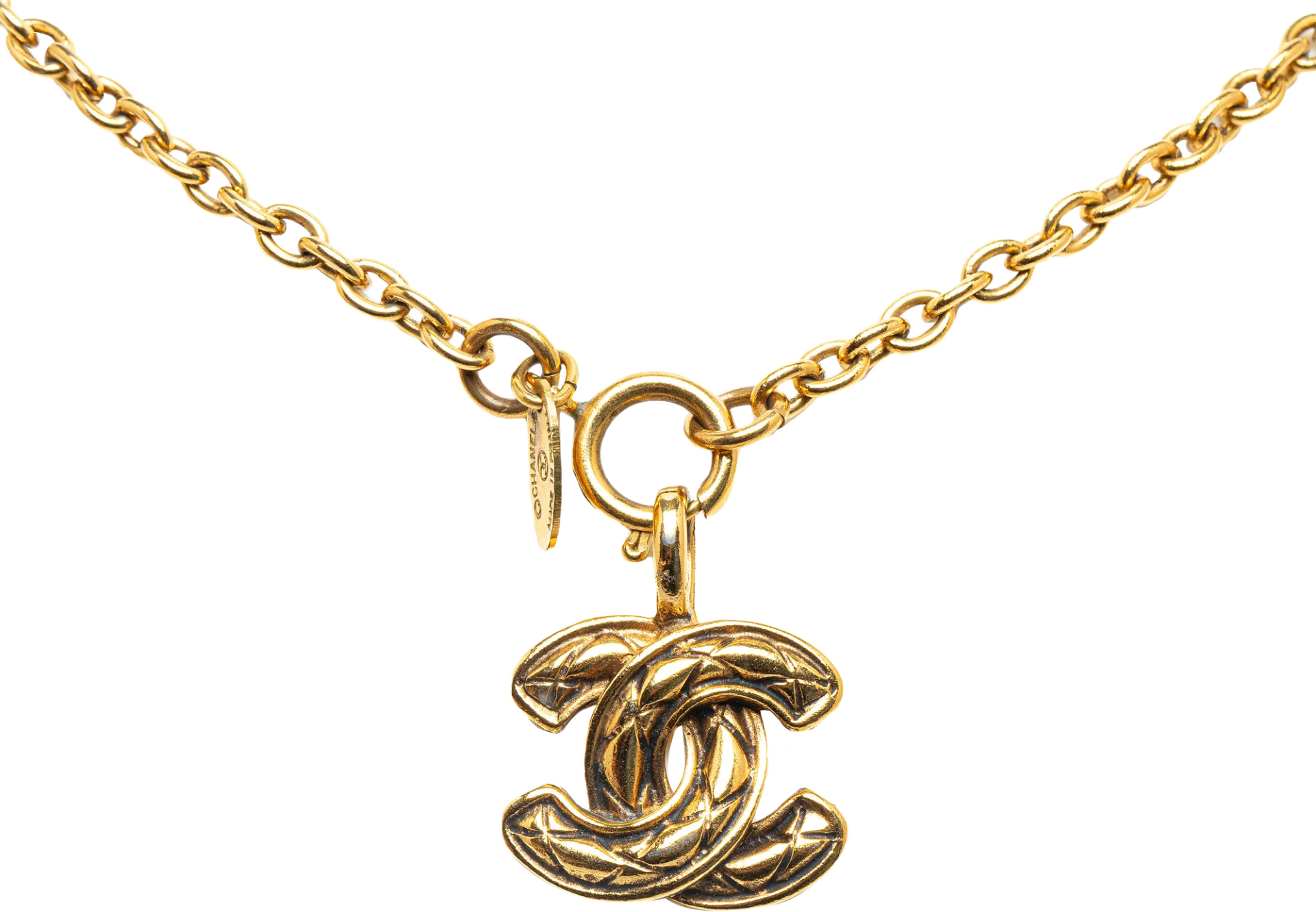 Chanel Cc Quilted Pendant Necklace