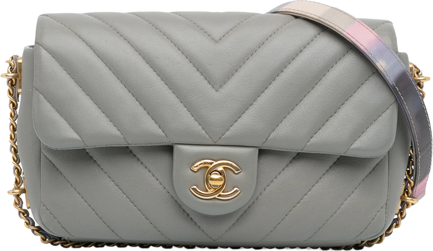 Chanel Mini Rectangular Chevron Lambskin Chain Around Flap