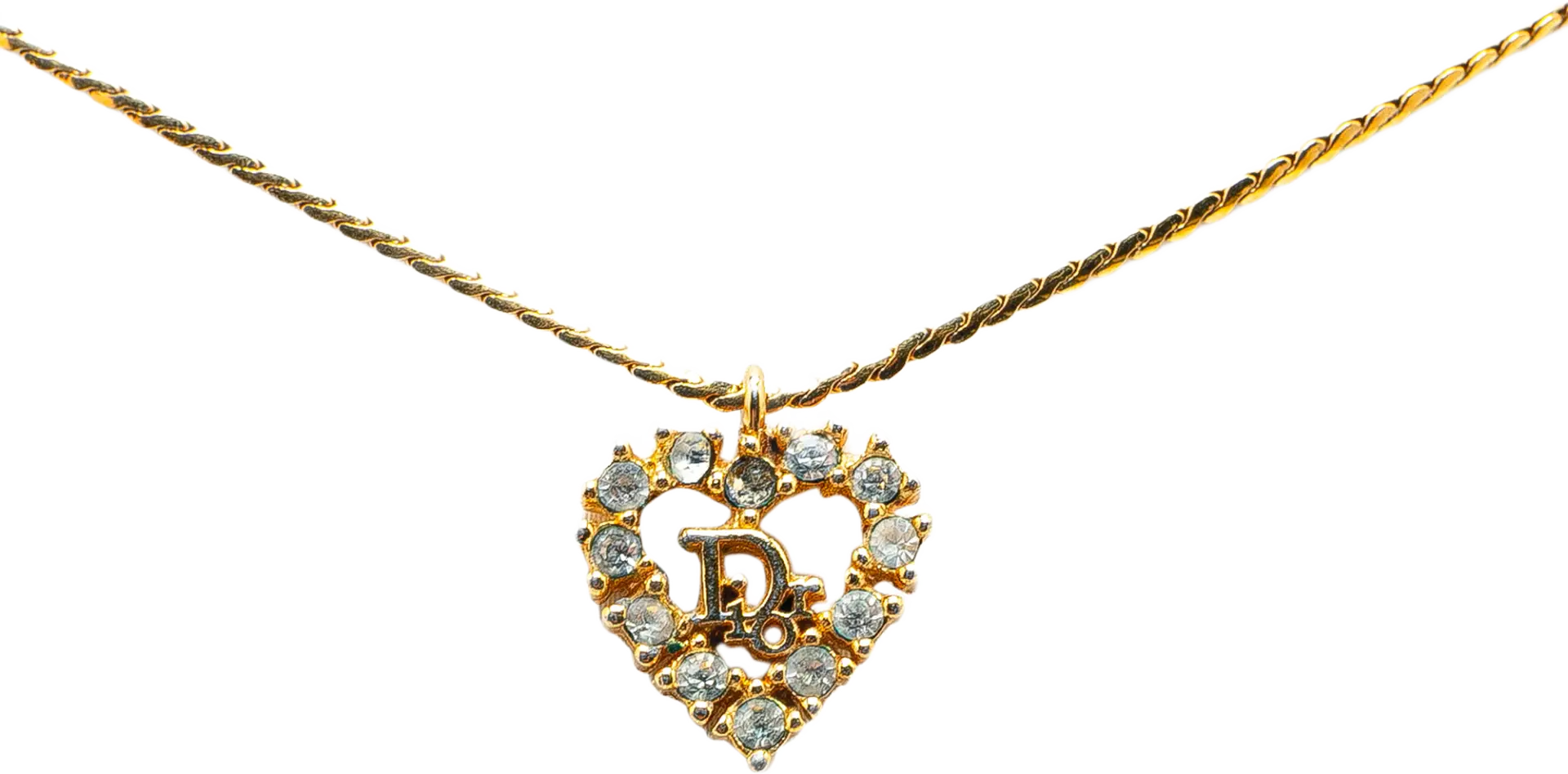 Dior Logo Rhinestones Heart Pendant Necklace