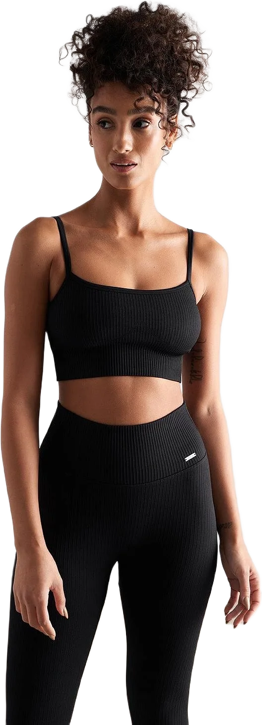 Black Ribbed Seamless Strap Bra