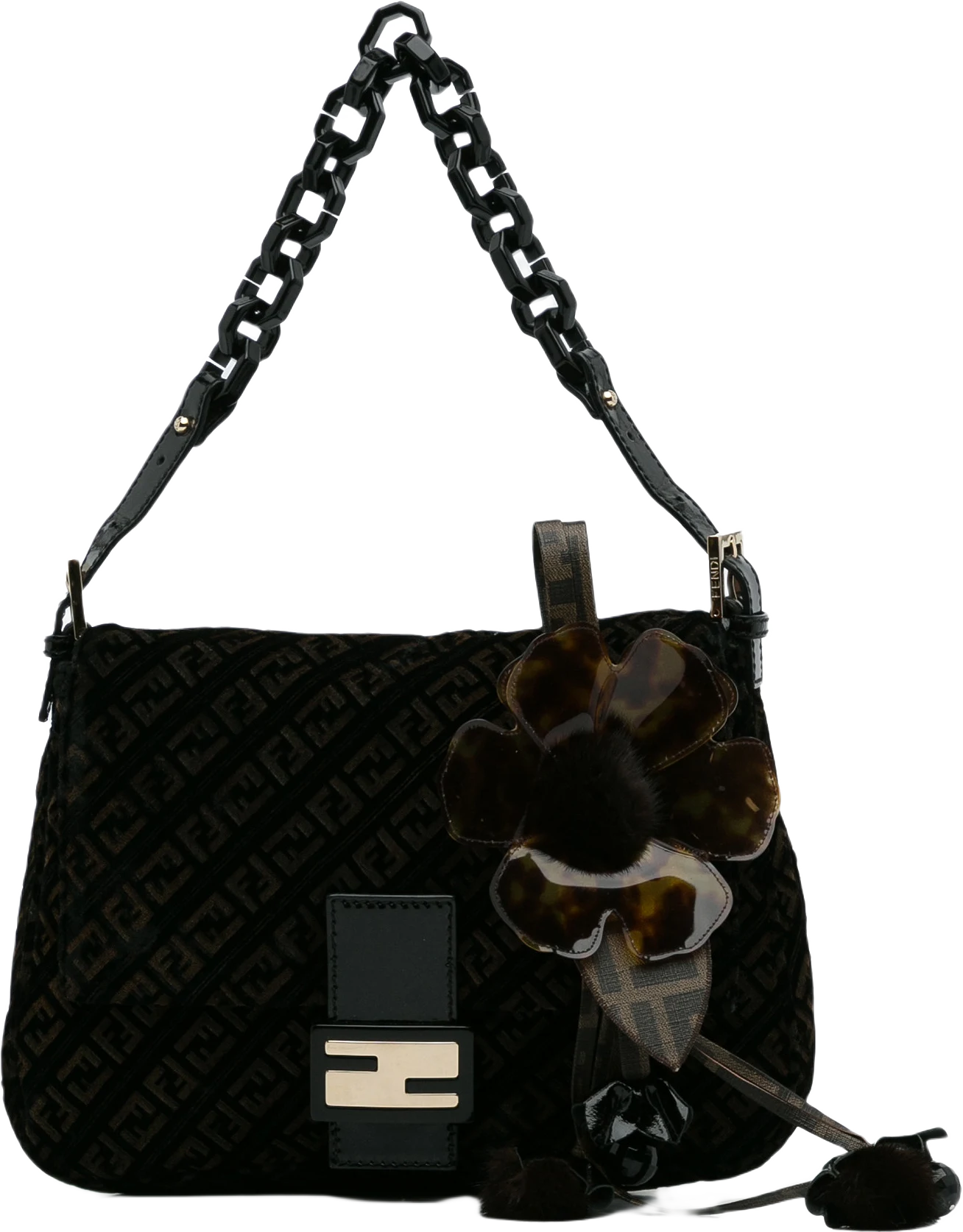 Fendi Zucchino Velvet Mamma Chain Shoulder Bag