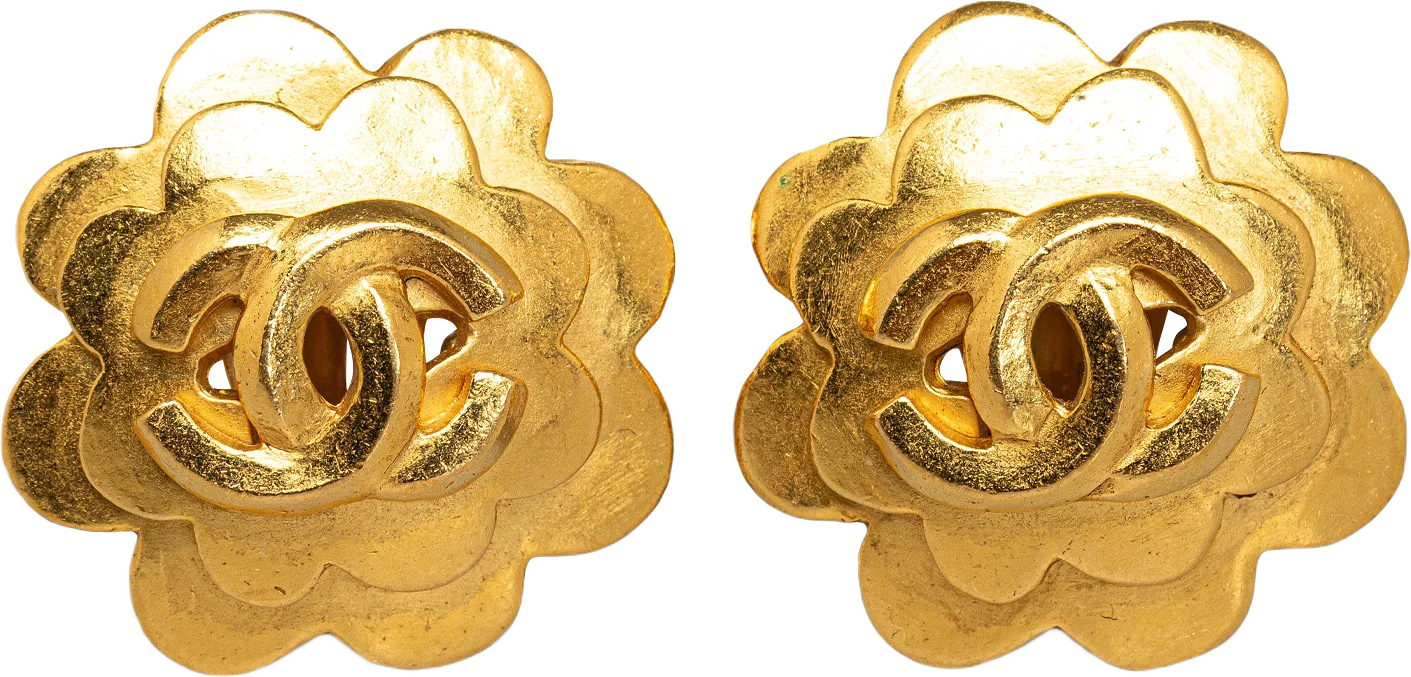 Chanel Cc Flower Clip On Earrings