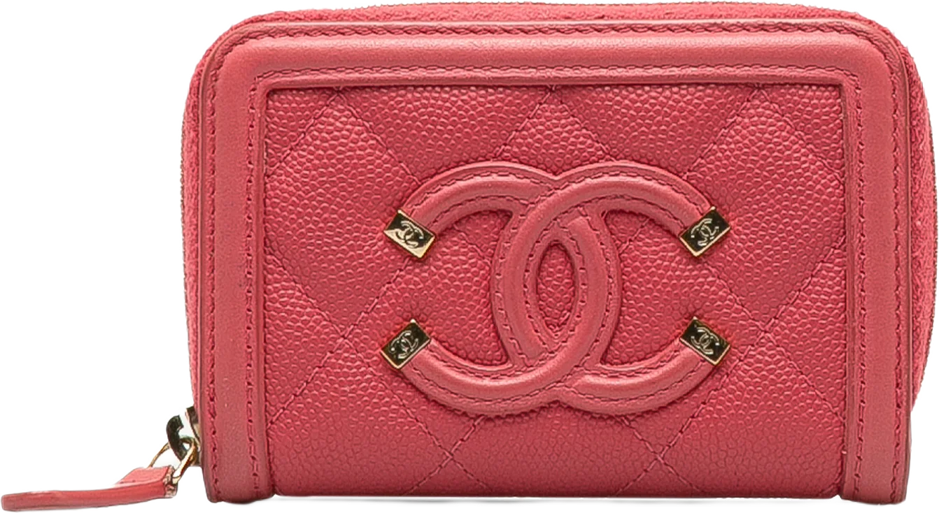 Chanel Cc Caviar Filigree Zip Around Small Wallet