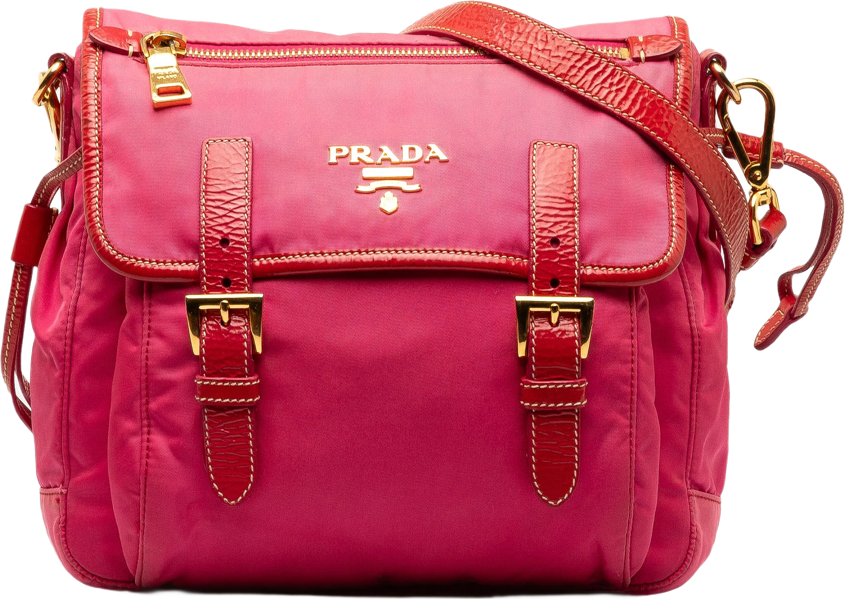 Prada Vernice Trimmed Tessuto Flap Crossbody