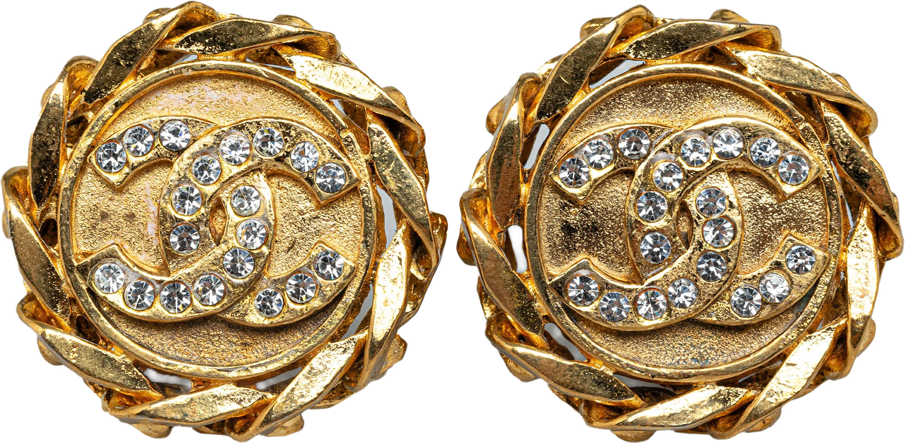 Chanel Cc Rhinestone Clip On Earrings