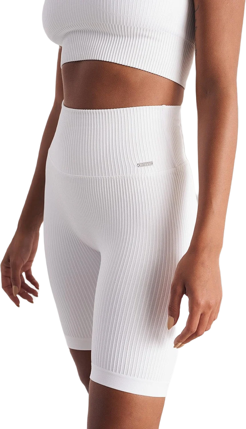 White Ribbed Seamless Biker Shorts