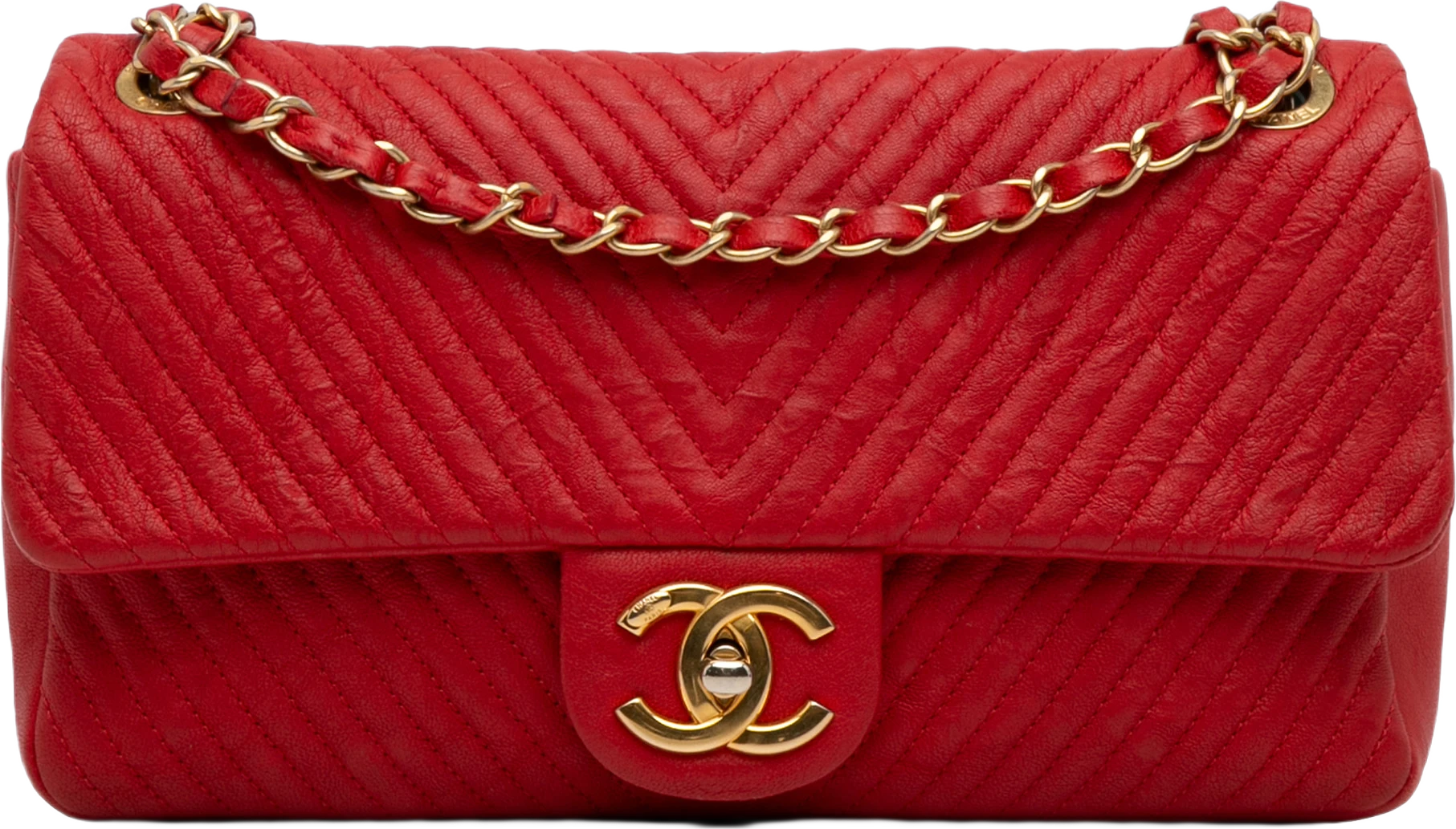 Chanel Medium Wrinkled Lambskin Chevron Medallion Flap