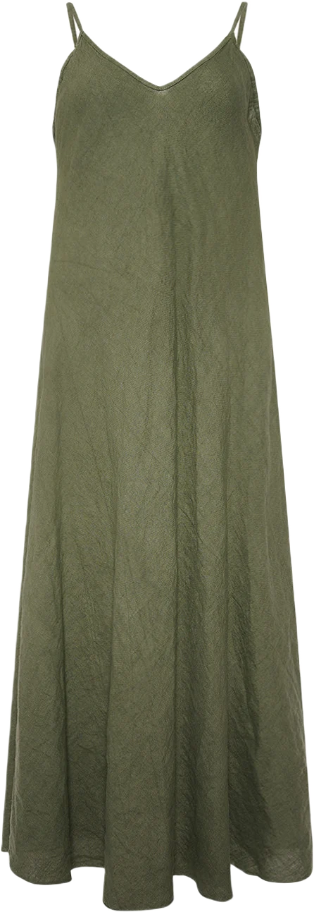 Abbelone, Long Dress, Linen - Army