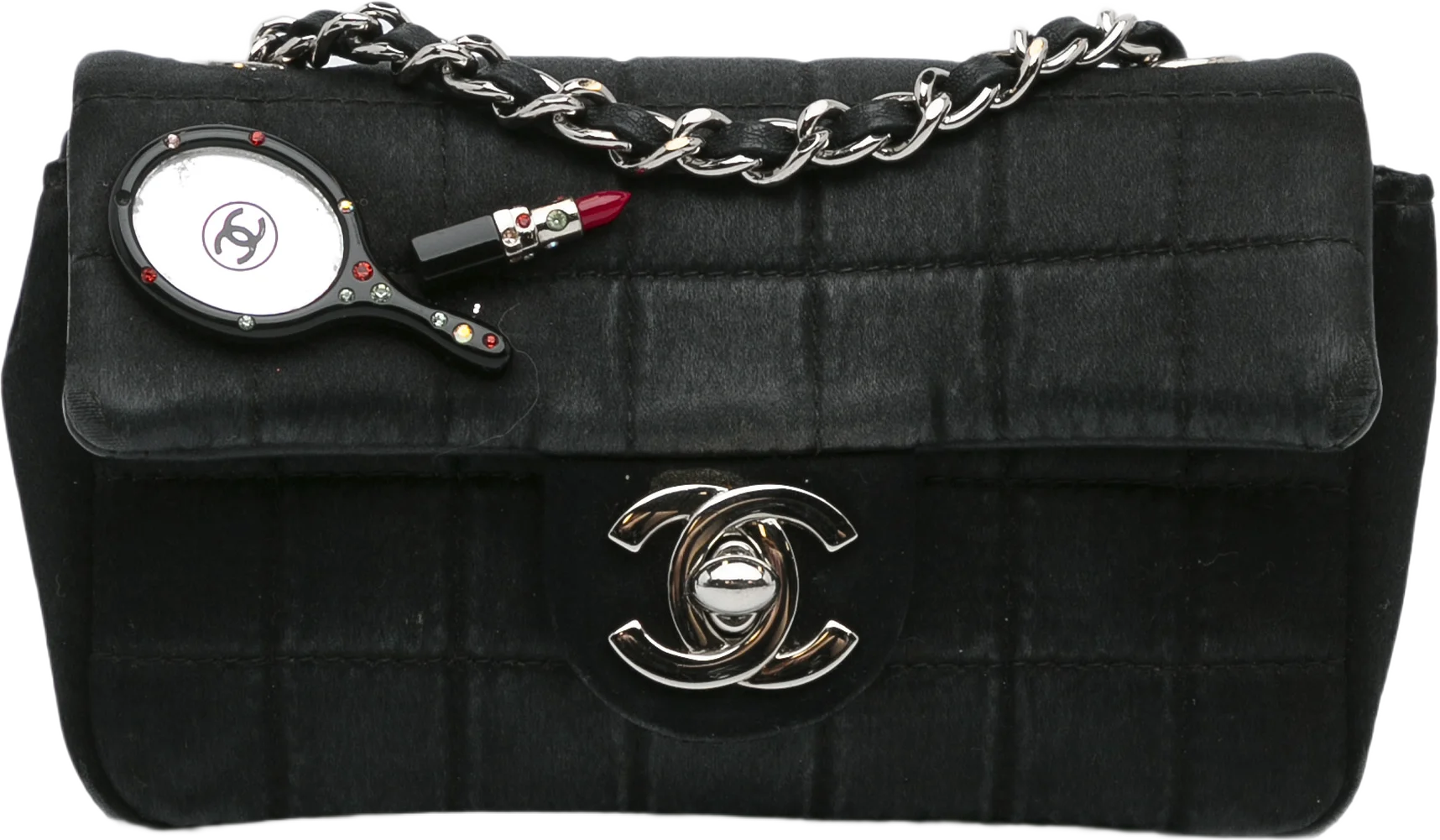 Chanel Extra Mini Satin Choco Bar Charms Flap Bag