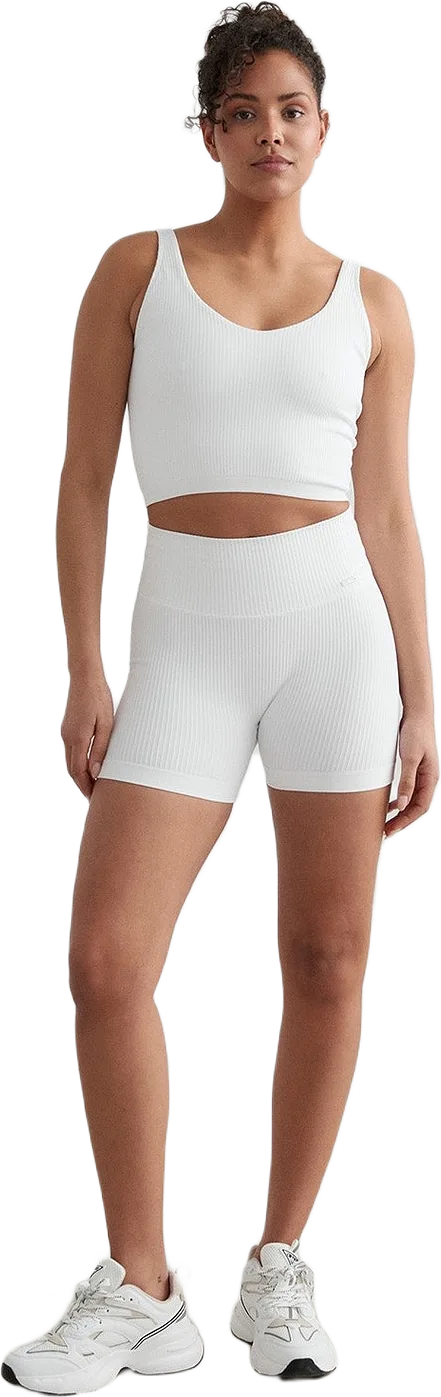 White Ribbed Midi Biker Shorts