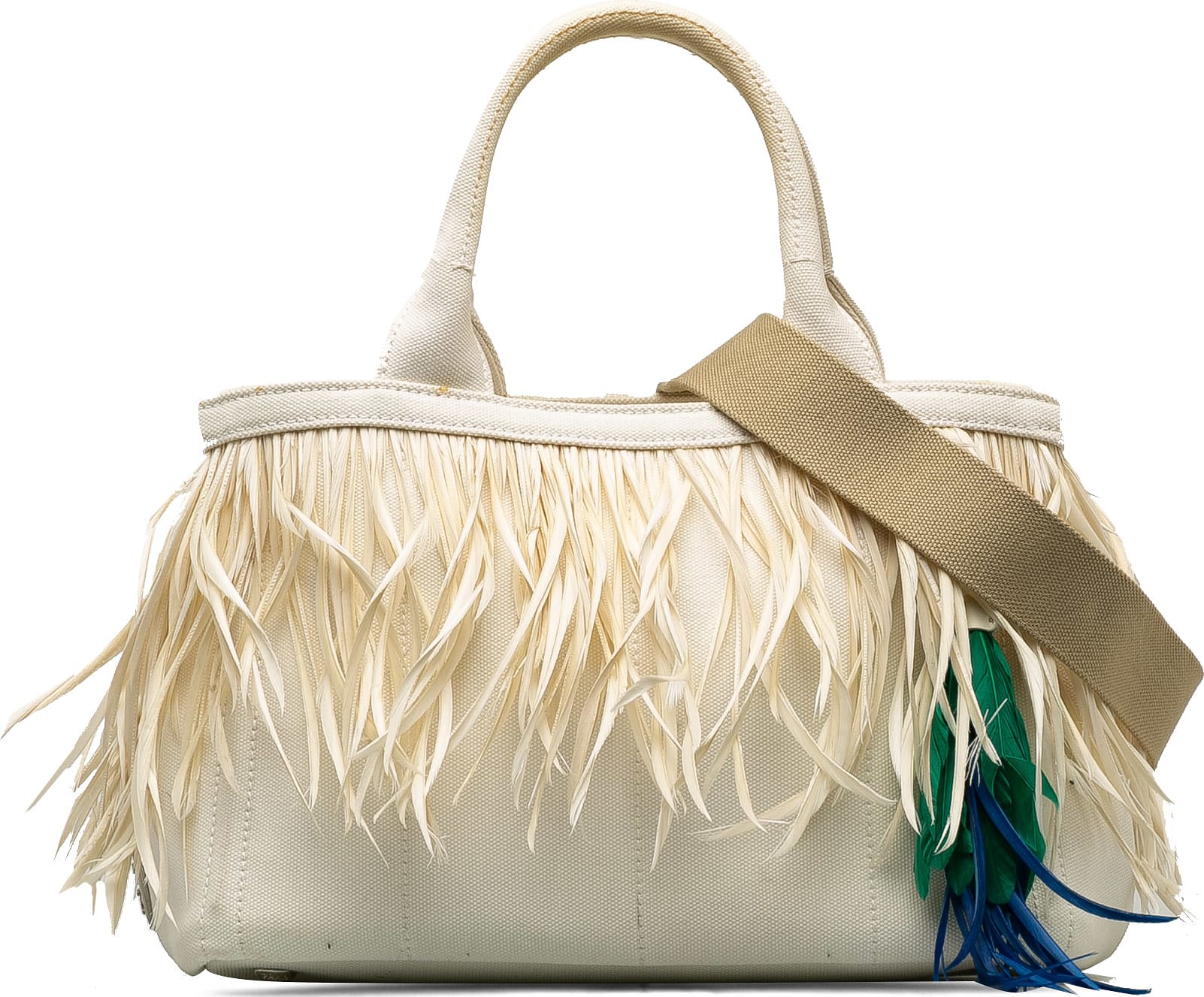 Prada Feather-trimmed Canapa Satchel