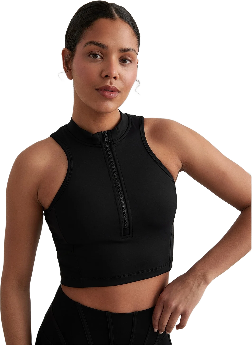 Black Sculpting Racer Front Zip Top