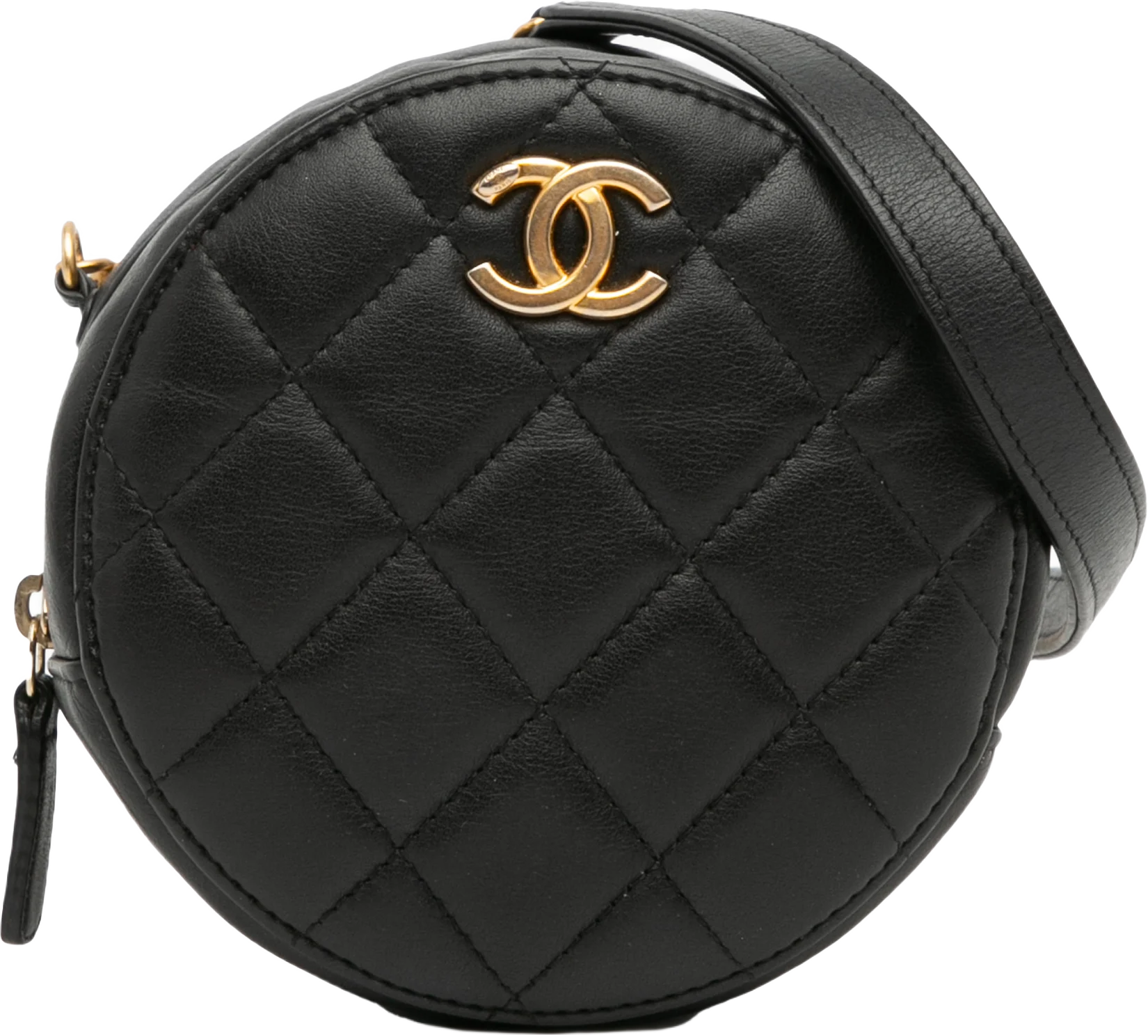 Chanel Quilted Calfskin About Pearls Round Clutch With Chain