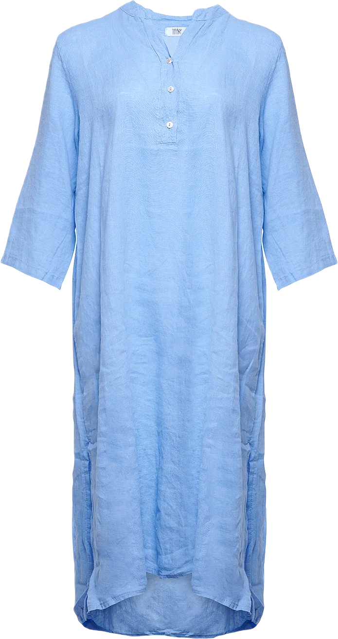 18970p,  Long Shirt Dress With Pocket, Linen - Little Boy Blue