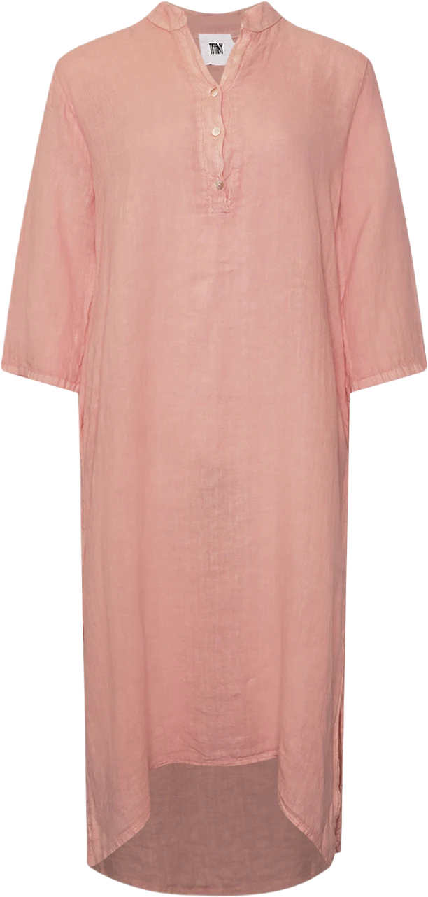 18970p,  Long Shirt Dress With Pocket, Linen - New Rose