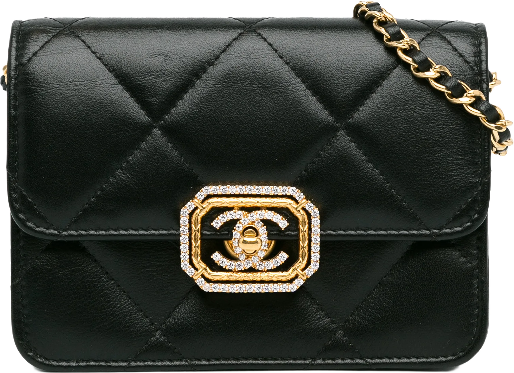 Chanel Quilted Calfskin Strass Clutch With Chain Flap