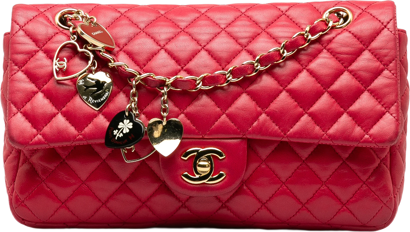 Chanel Medium Lambskin Valentine Heart Charms Single Flap