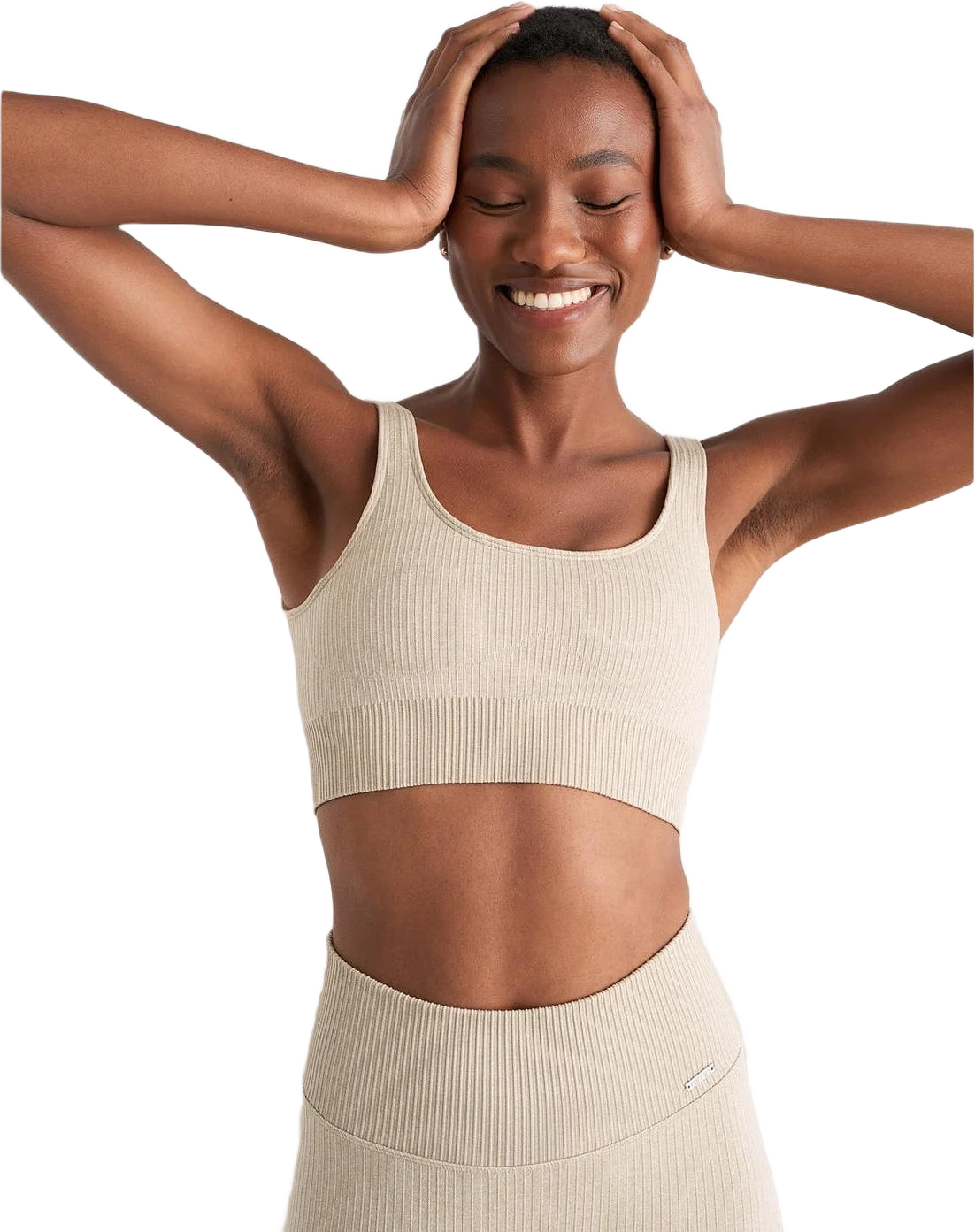 Beige Ribbed Seamless Bra