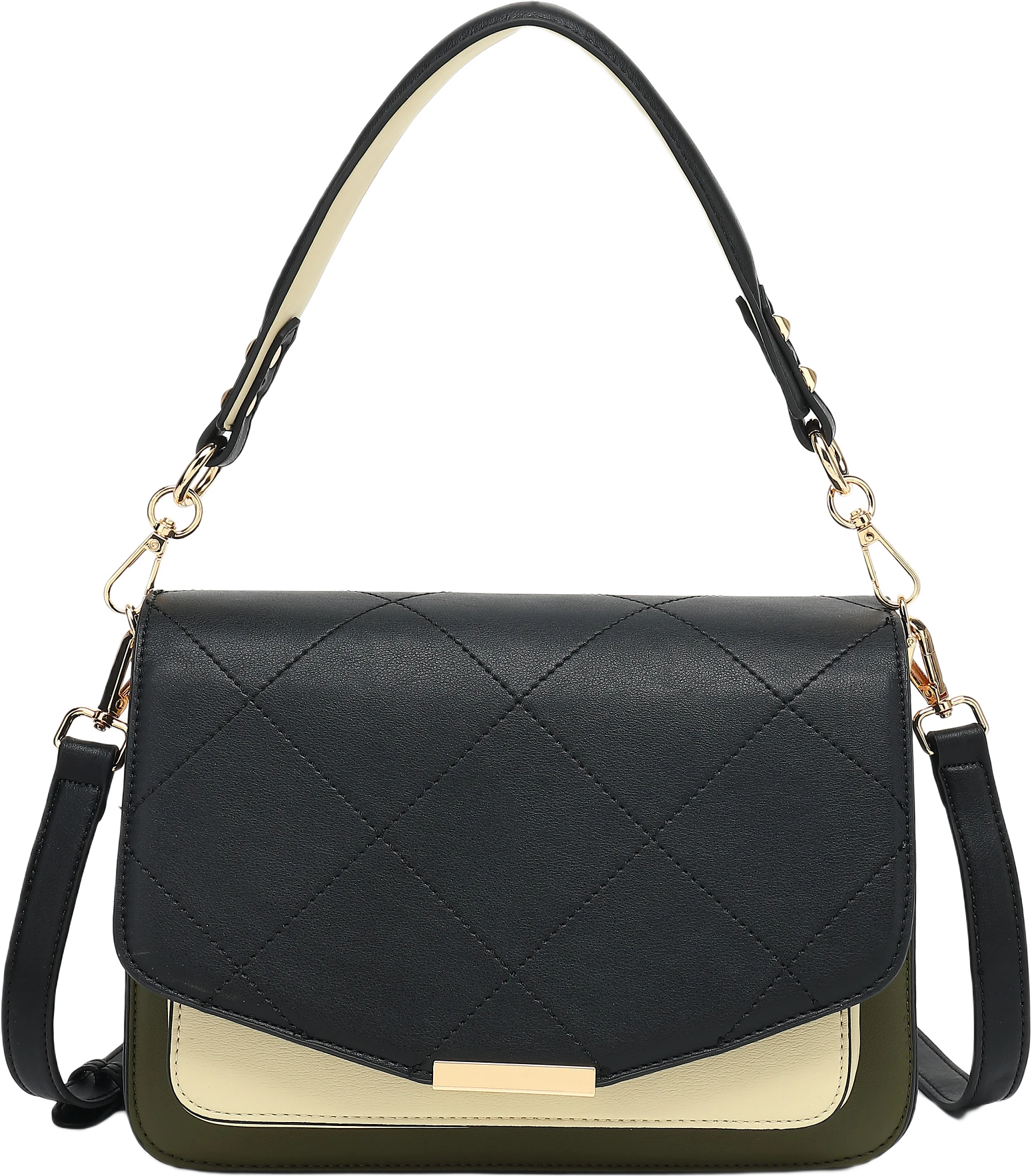 Blanca Multi Compartment Bag - Black/green/cream